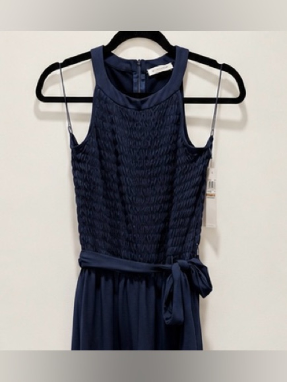 NWT London Times Navy Smocked Wide Leg Jumpsuit Size 12 Pockets - Picture 4 of 8